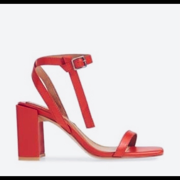 Jaggar Squared Red Leather Block Heel Sandal - Picture 6 of 15